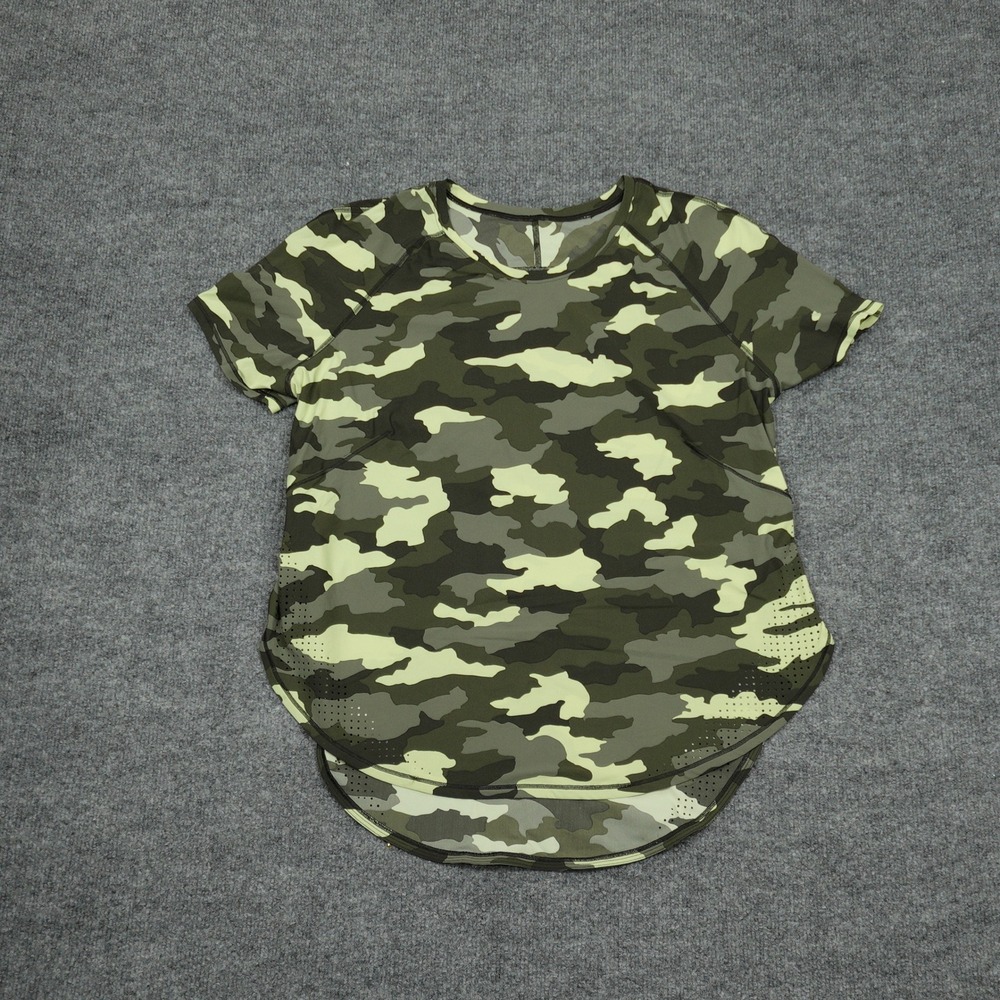 Lululemon Shirt Womens 6 Green Camo Sculpt Short Sleeve Activewear Tee